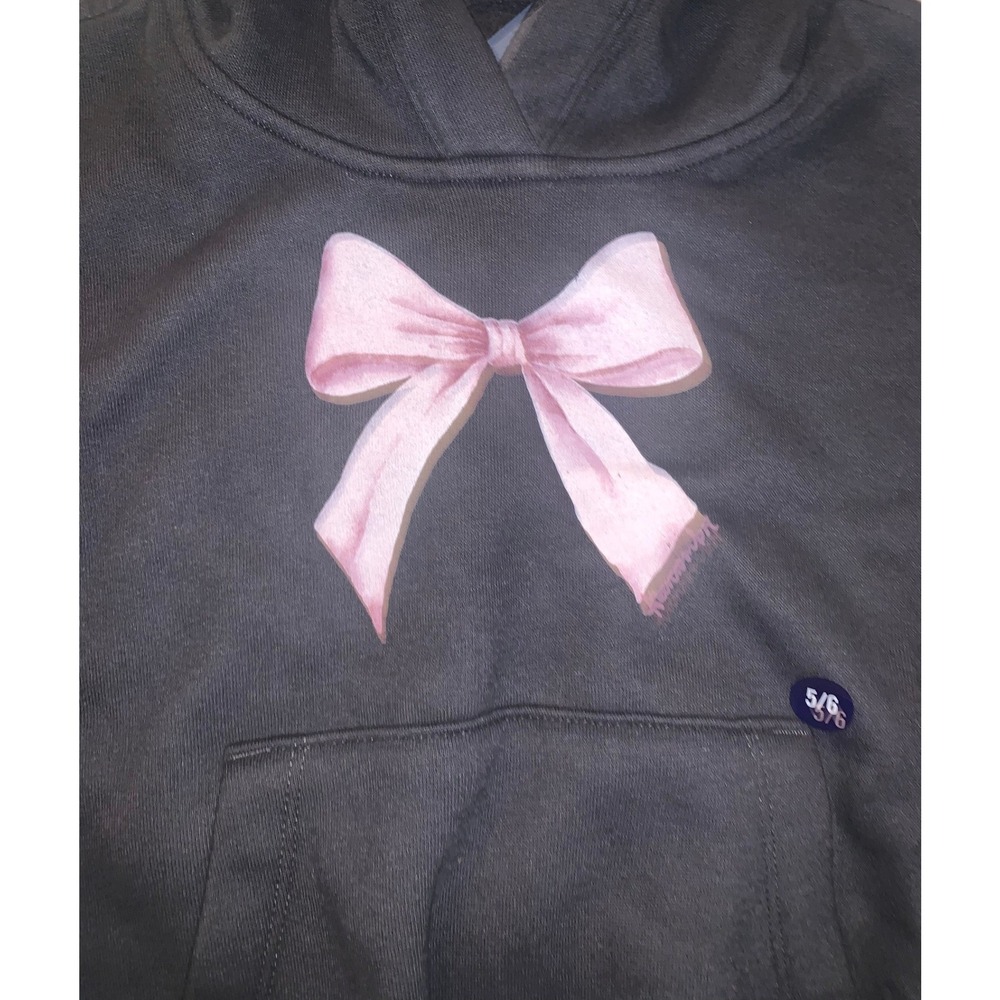 Abercrombie Kids Girls Grey Pink Bow Graphic Hoodie Sweatshirt Size 5/6 NEW - Picture 2 of 11